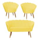 Kit Pétala Namoradeira e 2 Poltronas Decorativa Pés Palito Suede Amarelo - LM DECOR
