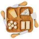 Kit Petisqueira 4 Divisórias + Jogo 4 Utensílios P/ Queijo