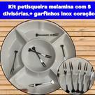 Kit Petisqueira Melanina e 6 Garfos Para Petiscos Coração Inox Kit Petisqueira Melanina e 6 Garfos Para Petiscos Coração Inox