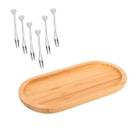 Kit petisqueira oval bambu 31,5cm e 6 garfinhos bandeja