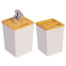 Kit Pia Banheiro Bambu Dispenser Sabonete Porta Escova Lavabo Decoração Utility Kit Pia Banheiro Bambu Dispenser Sabonete Porta Escova Lavabo Decoração Utility