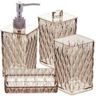 Kit pia banheiro porta cotonete, escovas, sabonete líquido e saboneteira de plástico Cristal âmbar Plasutil Kit pia banheiro porta cotonete, escovas, sabonete líquido e saboneteira de plástico Cristal âmbar Plasutil