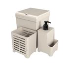 Kit Pia Cozinha 3 Pçs Lixeira Porta Talheres Dispenser Smile Cor Areia - Areia
