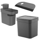 Kit Pia Detergente Esponja + Rodo + Lixeira Trium 2,5L OU - Chumbo