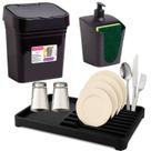 Kit Pia Lixeira Dispenser Detergente Escorredor Louca Preto Kit Pia Lixeira Dispenser Detergente Escorredor Louca Preto