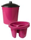 Kit pia porta detergente esponja lixeira tampa cozinha rosa