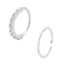 Kit Piercings Argola Cravejada e Trançada Prata 925 7mm Nariz