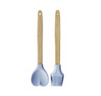 Kit pincel e colher coração de silicone com cabo de bambu c/ 2 pçs