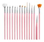 Kit Pincel Gel Uv C/15 Pinceis Manicure Acrigel Fino Desenho