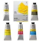Kit Pintura Acrílica 5 Tintas Cores Primárias + Bloco A4