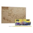 Kit Pintura Quadro 30x20 Vaquinha Fazenda + 6 Pote Tempera Guache + Pincel Condor 456-2 Mdf Madeira