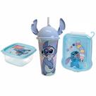 Kit Piquenique Stitch com Sanduicheira Pote Plástico e Copo com Tampa Plasútil