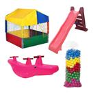 Kit Piscina 1x1 com Escorregador Grande, Crocodilo e 500 Bolinhas Coloridas