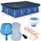 Kit Piscina 5000 Litros + Forro + Capa + Filtro 220v 2.200 L/H + Cloro + Peneira + Flutuador