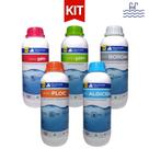 Kit Piscina Clarificante Algicida Elevador Redutor Ph Limpa Borda 1 Litro Policlean