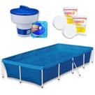 Kit Piscina de Armacao 3000l Retangular + Flutuador Grande + 2 Cloro 3 em 1 Genco