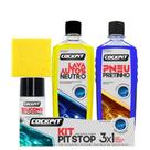 Kit Pit Stop 3 X 1 Cockpit - Lavagem Automotiva - Shampoo - Pretinho - Silicone - Limpeza Automotiva
