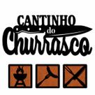 Kit Placa Decorativa Cantinho do Churrasco em MDF com 3 Quadros 15x15cm, Preto e Amadeirado, 50x30cm, para Área Gourmet