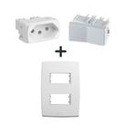kit placa p/2 + módulo interruptor simples + módulo tomada 20A