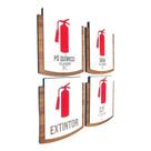 Kit Placa Sinalização Extintor Com 4 Peças MDF 15x13cm