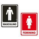 Kit Placas Banheiro Masculino e Feminino 20x15cm em PVC com Adesivo Uso Interno/Externo BOM7520