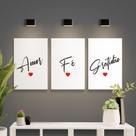 Kit Placas Decorativas 3 Peças 19,0 X 28,5 cm - Amor Fé Gratidão