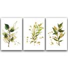 Kit Placas Quadros Decorativos 3 pçs 20x30 Folhas Douradas
