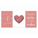 Kit Placas Quadros Decorativos 3 pçs MDF 20x30 Coração Rose