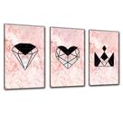 Kit Placas Quadros Decorativos 3 pçs MDF 20x30 Rosa Formas