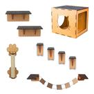 Kit Playground de Gatos 9 Peças Mdf Carpete Feltro Arranhador Resistente
