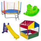 Kit Playground Infantil Completo Pula Pula 2,30m Cama Elástica Piscina de Bolinhas 1m Escorregador Gangorra Criança