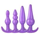 Kit Plug Anal 4 Itens Em Silicone Com Alça Macio Lilás