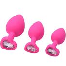 Kit - Plug Anal de Silicone Rosa com Pedra