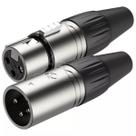 Kit Plug XLR Macho + XLR Fêmea Metal Profissional 3 Vias Roxtone