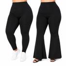 Kit Plus Size 2 Calças Femininas Inverno Legging Térmica Flanelada + Flare Cintura Alta Tamanhos G1-G2-G3
