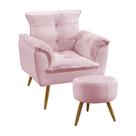 Kit Poltrona Almofadada Decorativa Beta e Puff Solar Z-021 Sued Rosa Bebê Aradecor