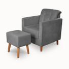 Kit Poltrona Angelina Confortavel Luxo 1 Puff Suede Grafite