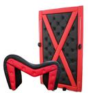 Kit Poltrona Cavalinho Painel Parede Quarto Casal Preto Vermelho