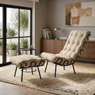 Kit Poltrona Com Puff Costela Adão Confortável Estofada Veludo Sala Decorativa