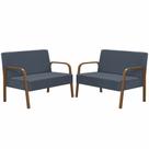 Kit Poltrona Decorativa 2 Namoradeiras de 2 Lugares Jade Braço Madeira D Salla Suede
