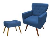 Kit Poltrona Decorativa Aurora + 1 Puff Retangular Suede Azul Marinho Pés Madeira Ms Decor
