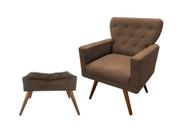 Kit Poltrona Decorativa Aurora + 1 Puff Retangular Suede Marrom Pés Madeira Ms Decor