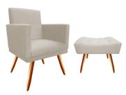 Kit Poltrona Decorativa Bia + Puff Retangular Suede Bege Pés Madeira Mz Decor Kit Poltrona Decorativa Bia + Puff Retangular Suede Bege Pés Madeira Mz Decor