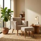 Kit Poltrona Decorativa com Puff Pequim Veludo Matrix
