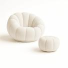 Kit Poltrona Decorativa Concha C/Almofada e Puff Boucle Bege Abobora - Montanaris Decor Kit Poltrona Decorativa Concha C/Almofada e Puff Boucle Bege Abobora - Montanaris Decor
