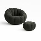 Kit Poltrona Decorativa Concha C/Almofada e Puff Boucle Cinza Escuro Abobora - Montanaris Decor