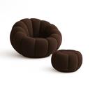 Kit Poltrona Decorativa Concha C/Almofada e Puff Boucle Marrom Abobora - Montanaris Decor