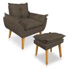 Kit Poltrona Decorativa e Puff Opala Luxo Linho Marrom Dal Poz Estofados