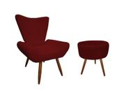 Kit Poltrona Decorativa Emilia + Puff Redondo Suede Marsala Pés Madeira Mz Decor