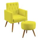 Kit Poltrona Decorativa Estofada Nina e Puff Solar Com Rodapé E Botões Capitonê Sued Amarelo Aradecor